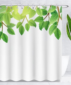 3D Printed Washable Green Leaves Shower Curtain With Plant Leaf Prints For A Modern Bathroom Decor 