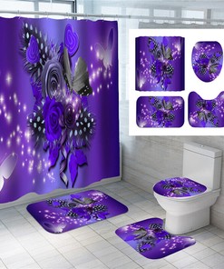 3D Purple Flower Butterfly Bathroom Shower Curtain For A Colorful Bathroom Makeover