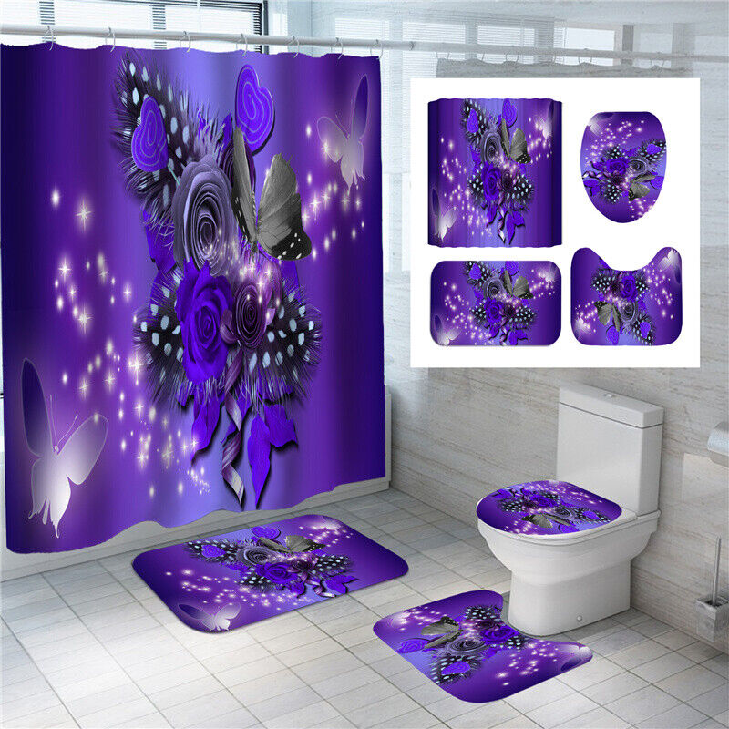 3D Purple Flower Butterfly Bathroom Shower Curtain For A Colorful Bathroom Makeover