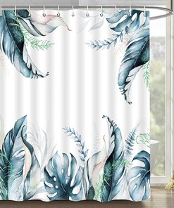 3D Scenic Blue Greek Door With Sea View Shower Curtain, Outdoor Garden Fence Design