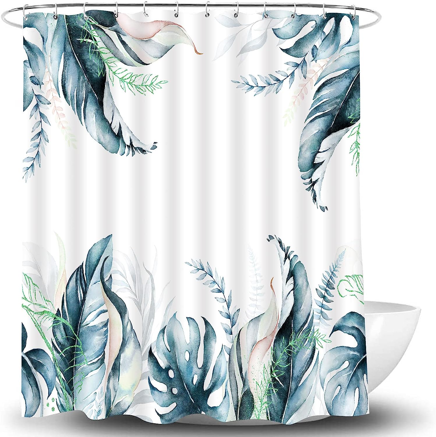 3D Scenic Blue Greek Door With Sea View Shower Curtain, Outdoor Garden Fence Design - Image 3