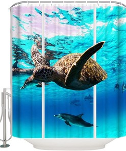 3D Sea Turtle Dolphin Ocean Shower Curtain For A Marine Bathroom