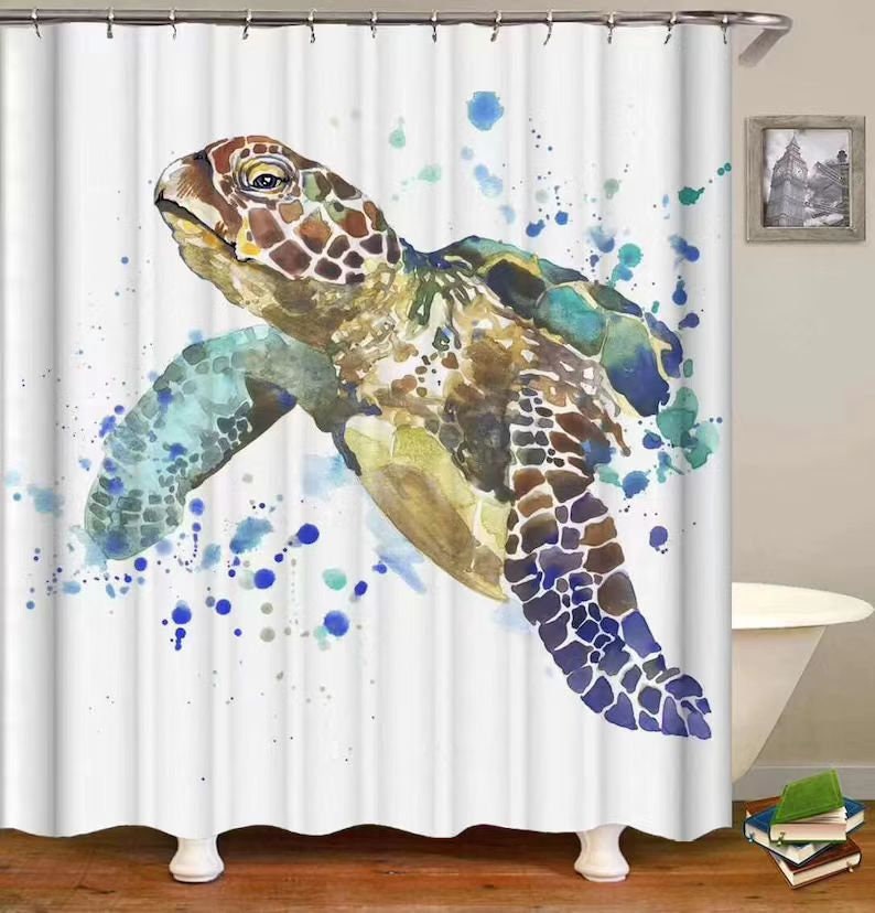 3D Sea Turtle Shower Curtain for Immersive Bathroom Experience