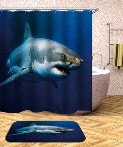 3D Sharks in the Blue Sea Waterproof Shower Curtain 