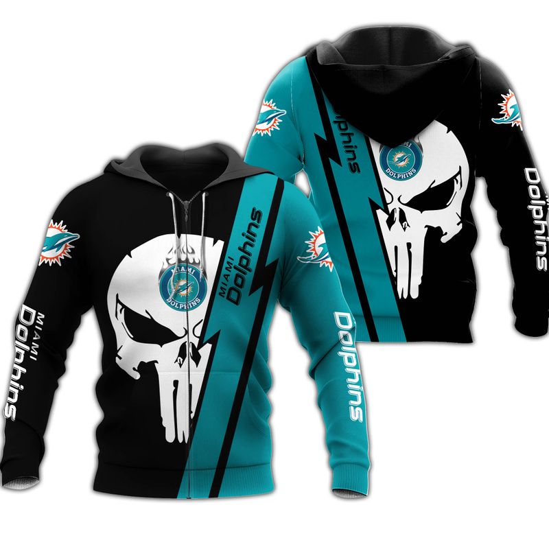 3D Skull All Over Print Miami Dolphins Hoodie, A Great Gift For Nfl Fans