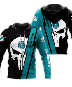 3D Skull All Over Print Miami Dolphins Hoodie, A Great Gift For Nfl Fans