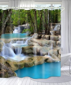 3D Stream Waterfall Shower Curtain- Bathtub and Waterproof Washable Fabric Shower Curtain for Your Bathroom Decor 