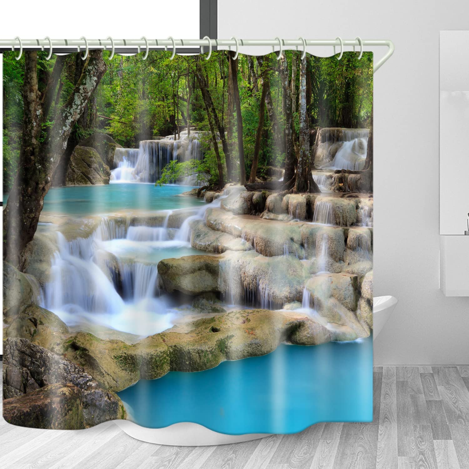3D Stream Waterfall Shower Curtain- Bathtub and Waterproof Washable Fabric Shower Curtain for Your Bathroom Decor