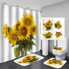 3D Sunflower Shower Curtain - Waterproof Fabric Bathroom Decor with BathMat