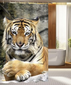 3D Tiger Bathroom Curtain, Stunning Home Fabric Shower Curtain