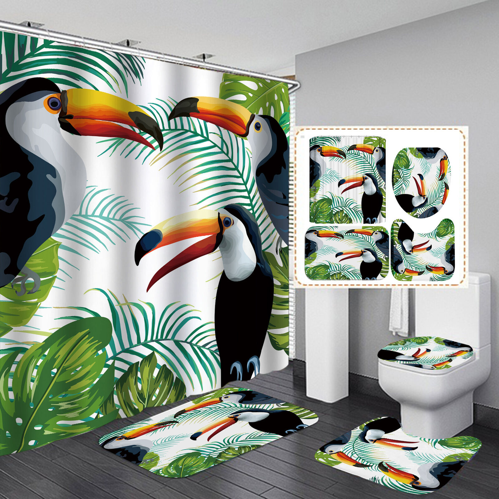 3D Toucan Palm Leaves Print Bathroom Lid Bathroom for a Tropical and Modern Bathroom Look