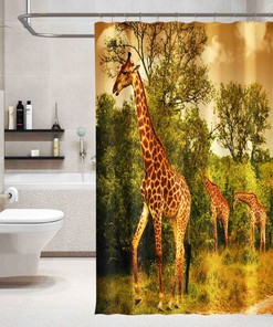 3D Tree Giraffe Shower Curtain With Waterproof Fiber For A Nature-Inspired Bathroom