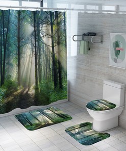 3D Trees Forest Jungle Print Curtain For Bathroom