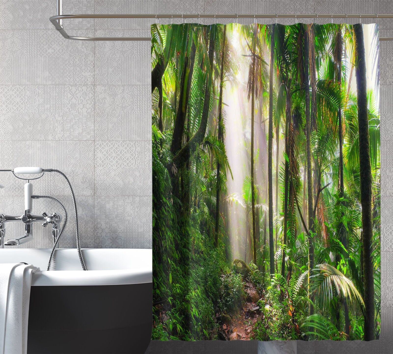 3D Tropical Forest Shower Curtain Waterproof Fiber For Bathroom And Windows