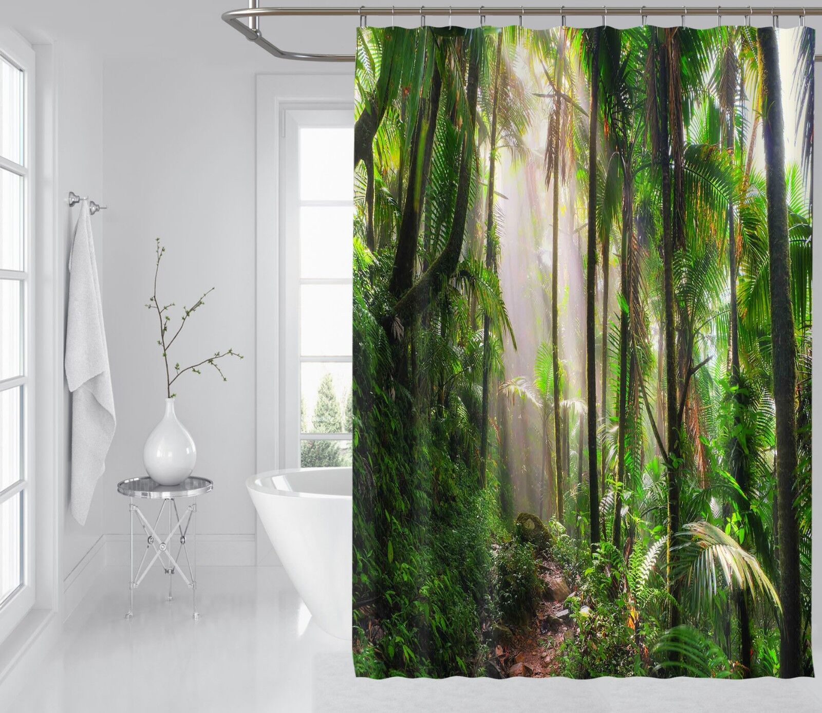 3D Tropical Forest Waterproof Shower Curtain For Bathroom Windows And Toilets
