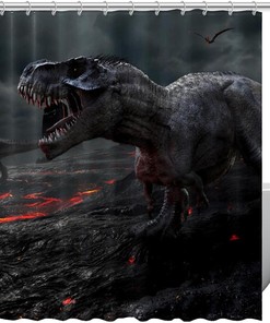 3D Tyrannosaurus Rex Dinosaur Shower Curtain for a Prehistoric Bathroom