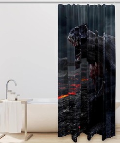 3D Tyrannosaurus Rex Dinosaur Shower Curtain for a Prehistoric Bathroom