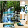 3D Waterfall Forest Landscape Shower Curtain For Natural Bathroom Decor 