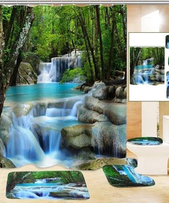 3D Waterfall Forest Landscape Shower Curtain For Natural Bathroom Decor 
