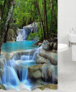 3D Waterfall Scenery Nature Creative Bath Curtain For Bathroom Decor