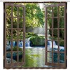 3D Waterfall Shower Curtain with Forest Green Trees and Stone for Natural Bathroom Decor