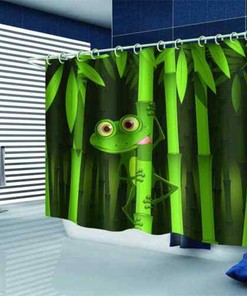 3D Waterproof Green Bamboo And Frogs Shower Curtain For Bathroom Decoration