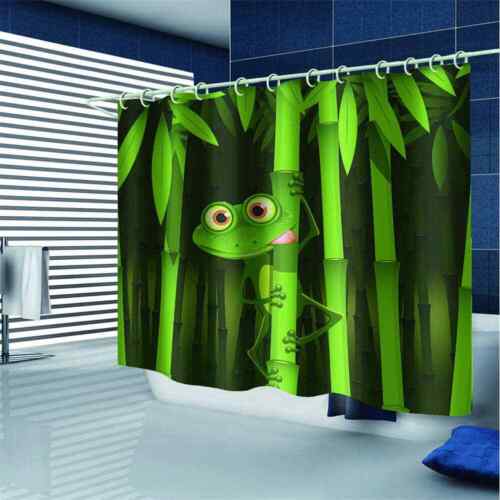 3D Waterproof Green Bamboo And Frogs Shower Curtain For Bathroom Decoration