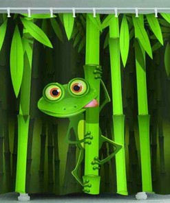 3D Waterproof Green Bamboo And Frogs Shower Curtain For Bathroom Decoration