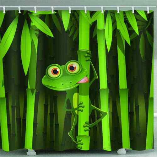 3D Waterproof Green Bamboo And Frogs Shower Curtain For Bathroom Decoration