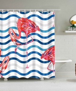 3D Wavy Stripes Animal Print Flamingo Shower Curtain For A Tropical Bathroom