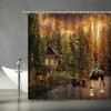 3D Wild Forest Bear Deer River Animal Bathroom Shower Curtain For A Wilderness Bathroom