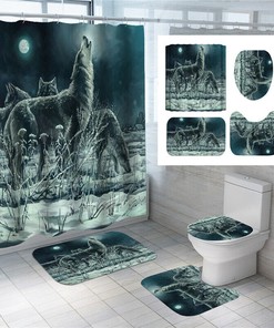 3D Wolf Moon Waterproof Shower Curtain With Animal Art