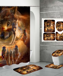 3D Wolf Print Shower Curtain For Rustic Bathroom Design
