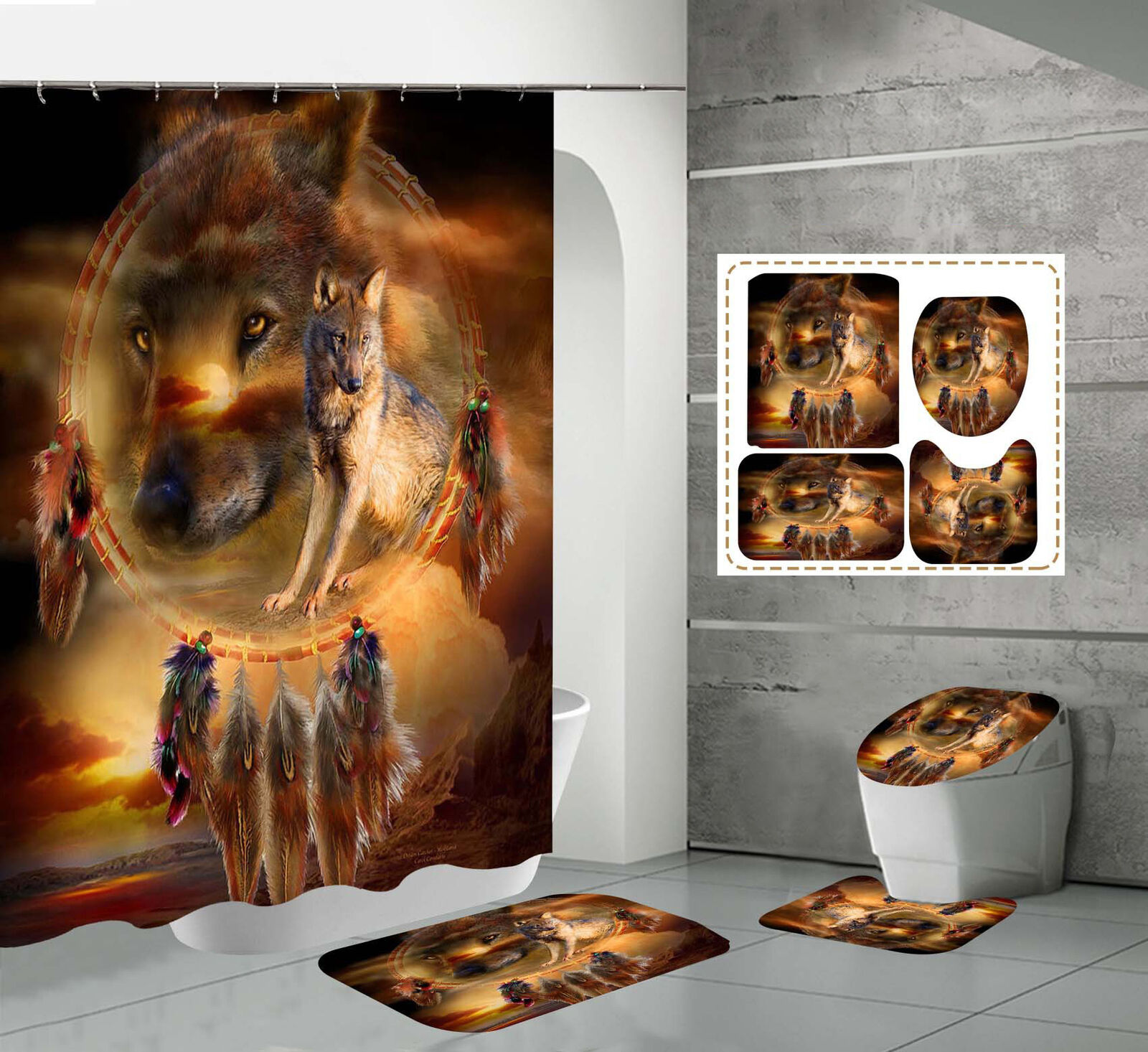 3D Wolf Print Shower Curtain For Rustic Bathroom Design