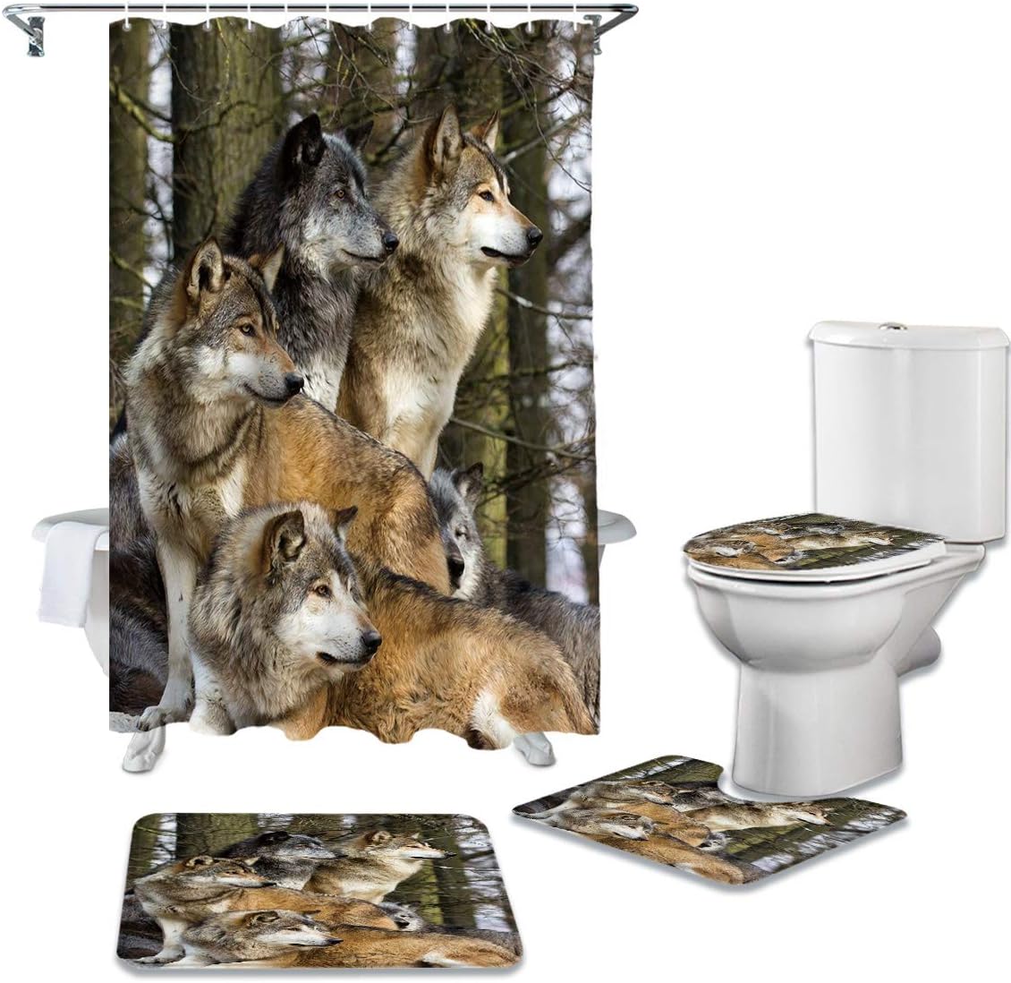 3D Wolves Cool Animal Design Bathroom Waterproof Shower Curtain by InvisibleWings