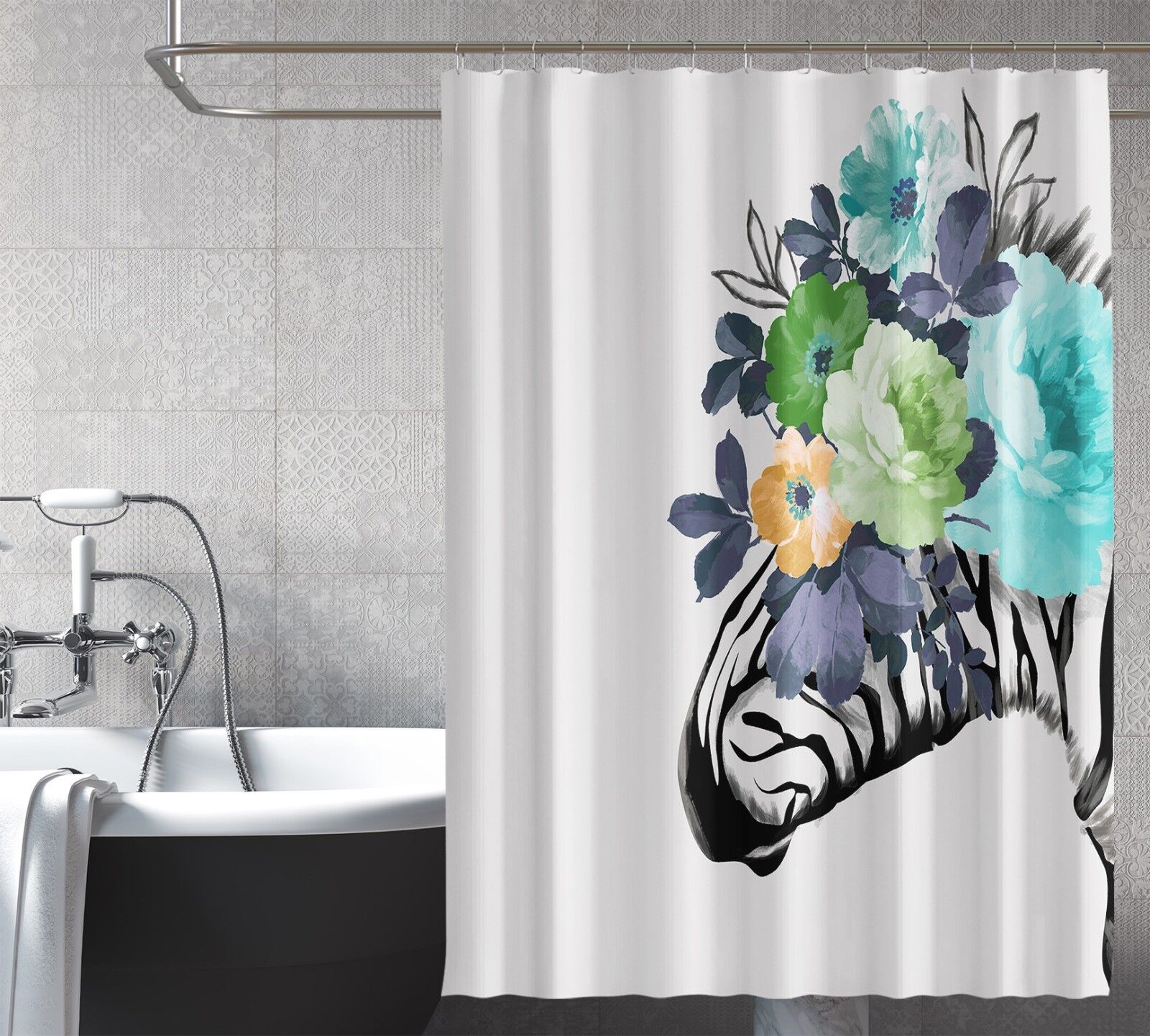 3D Zebra Flower 254 Shower Curtain For Home Bathroom With Perfect Fiber Waterproof