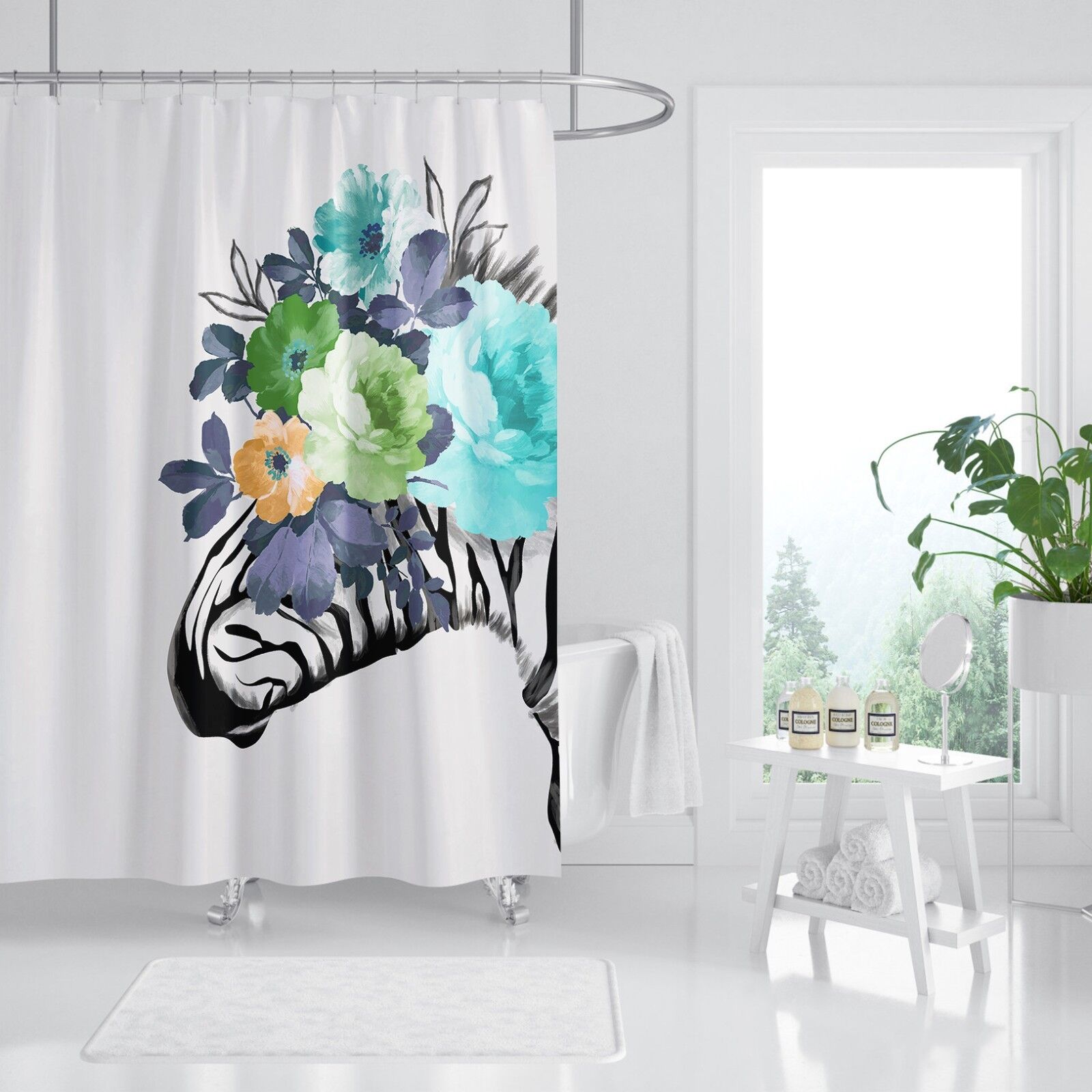 3D Zebra Flower 254 Shower Curtain For Home Bathroom With Perfect Fiber Waterproof - Image 2