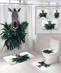 3D Zebra Palm Leaves Animal Shower Curtain With Trendy Design For Home
