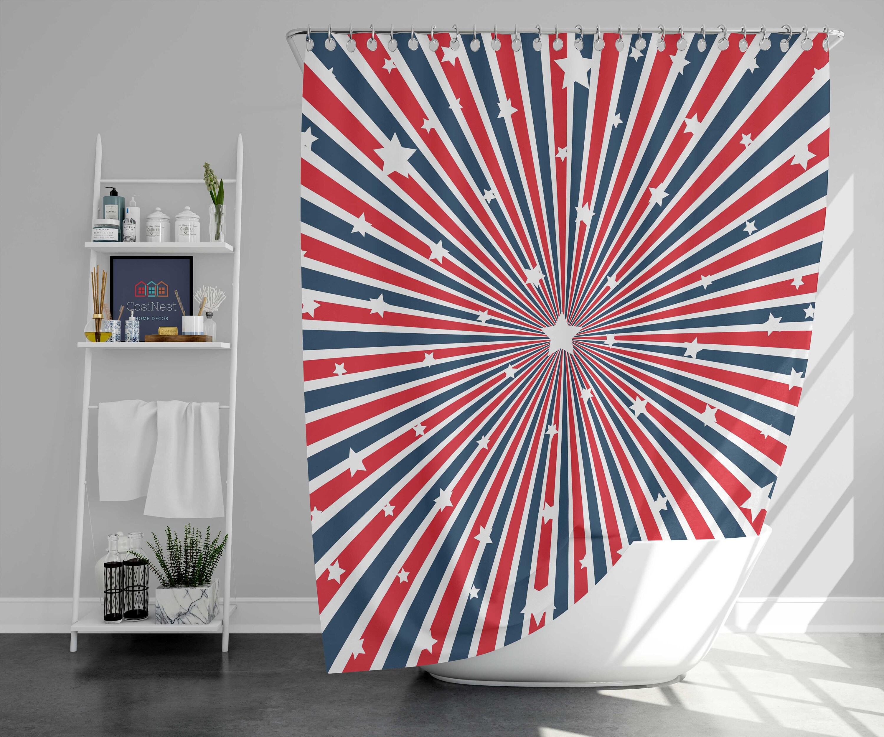 4Th July Usa America Stars Flag Shower Curtains Set For Patriotic Bathroom Decor And Celebrations