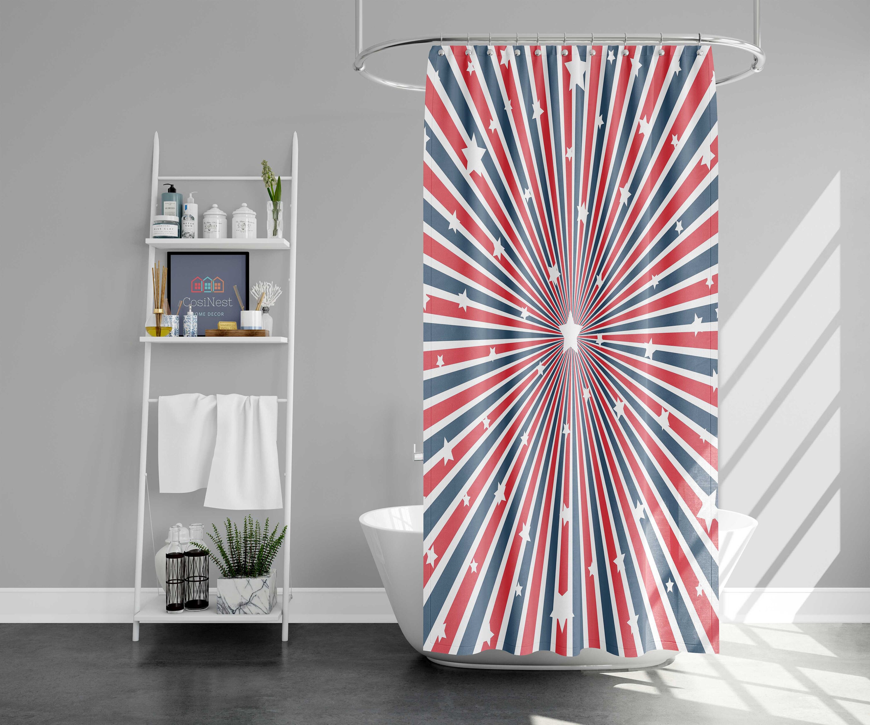 4Th July Usa America Stars Flag Shower Curtains Set For Patriotic Bathroom Decor And Celebrations - Image 4