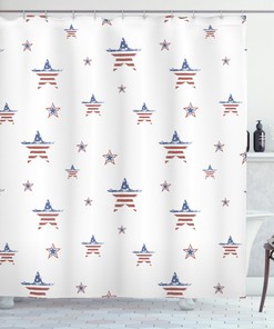 4Th Of July Shower Curtain With Scattered Stars Print For Festive Bathroom Decor