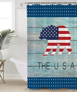 4th of July American Flag Bear Pink Shower Curtain Perfect for Independence Day