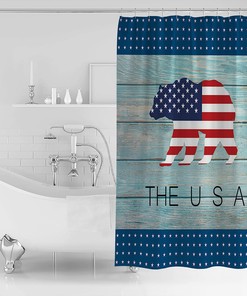 4th of July American Flag Bear Pink Shower Curtain Perfect for Independence Day