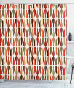 70S Retro Style Print Geometric Pattern Shower Curtain For Bathroom Decor