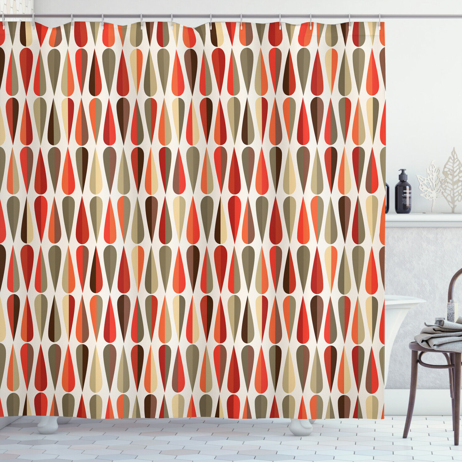 70S Retro Style Print Geometric Pattern Shower Curtain For Bathroom Decor