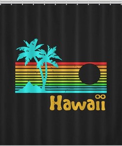 80S Retro Vintage Hawaii Print Fabric Bathroom Shower Curtain Home Decoration