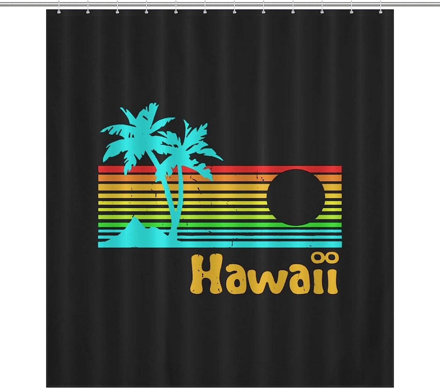 80S Retro Vintage Hawaii Print Fabric Bathroom Shower Curtain Home Decoration