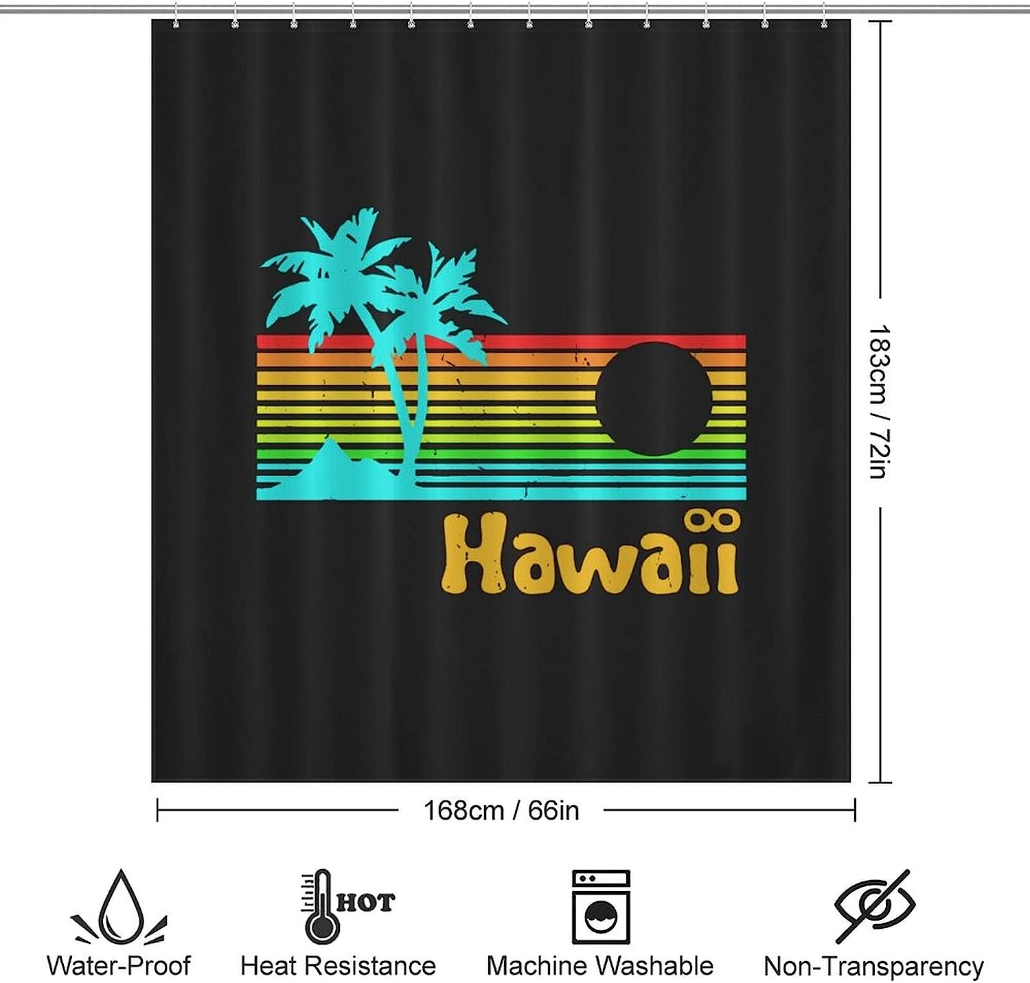 80S Retro Vintage Hawaii Print Fabric Bathroom Shower Curtain Home Decoration - Image 2