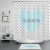 A Beautiful Blue Heart Shower Curtain With Black Spots For A Lovely Touch In Your Bathroom