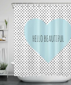 A Beautiful Blue Heart Shower Curtain With Black Spots For A Lovely Touch In Your Bathroom